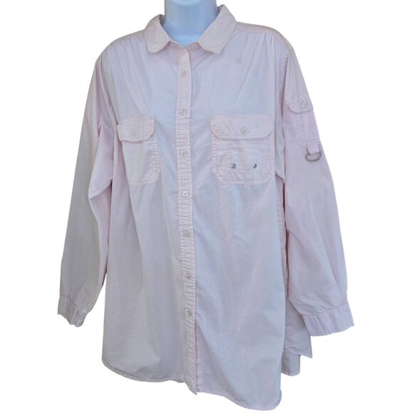 Denim 24/7 Light Pink Button-Down Shirt With Pockets L fairycore cottagecore - Picture 1 of 7